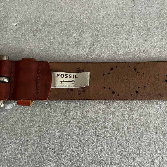 [L/Length:45”]VTG Fossil Brown Leather Belt with Floral Prints Silver Studs - Picture 4 of 9